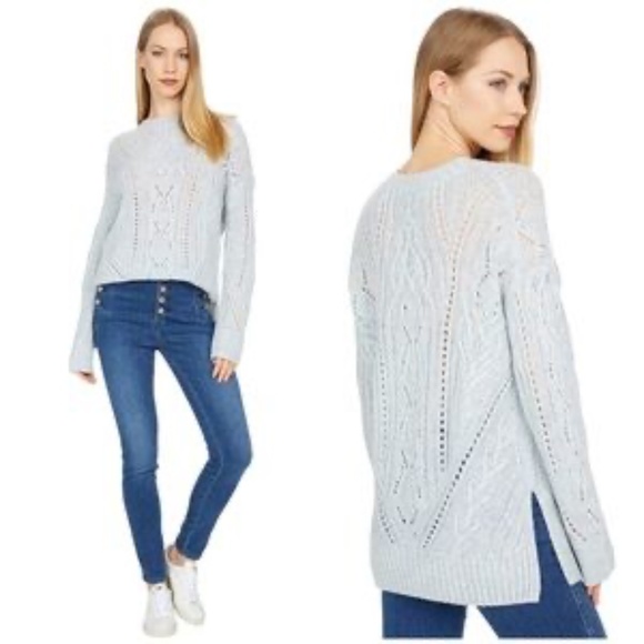 Vince Textured Cable Knit Tunic Sweater in Blue - Picture 5 of 14